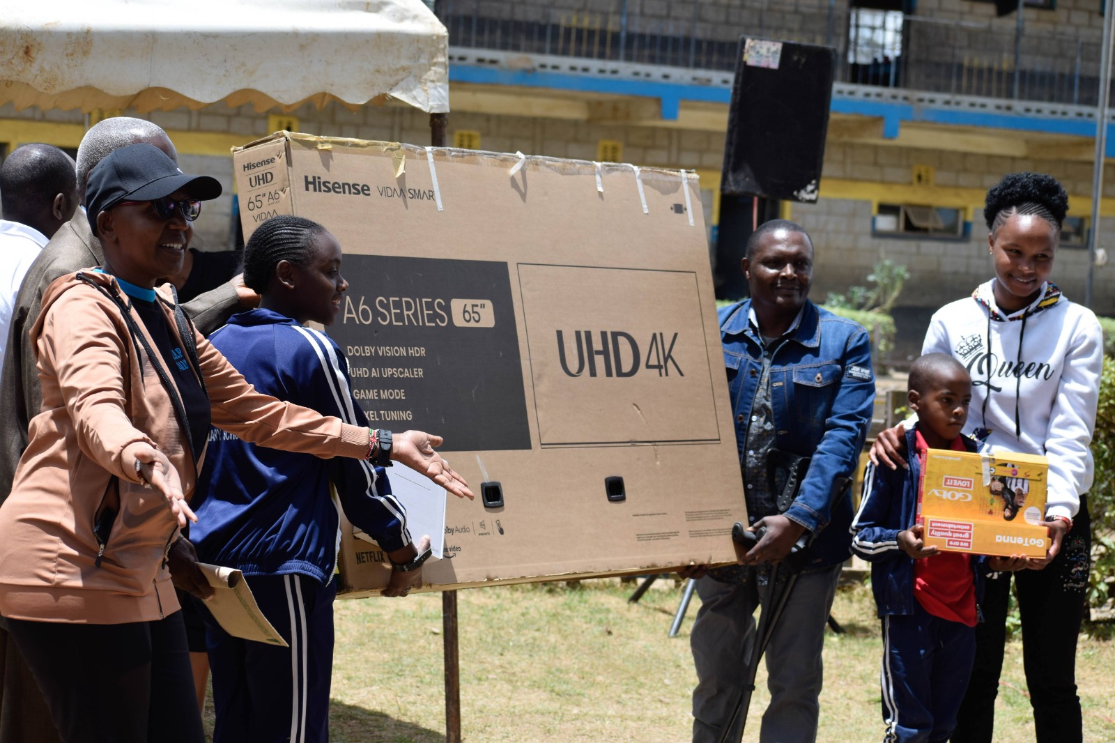 A 65-inch TV donated to the school